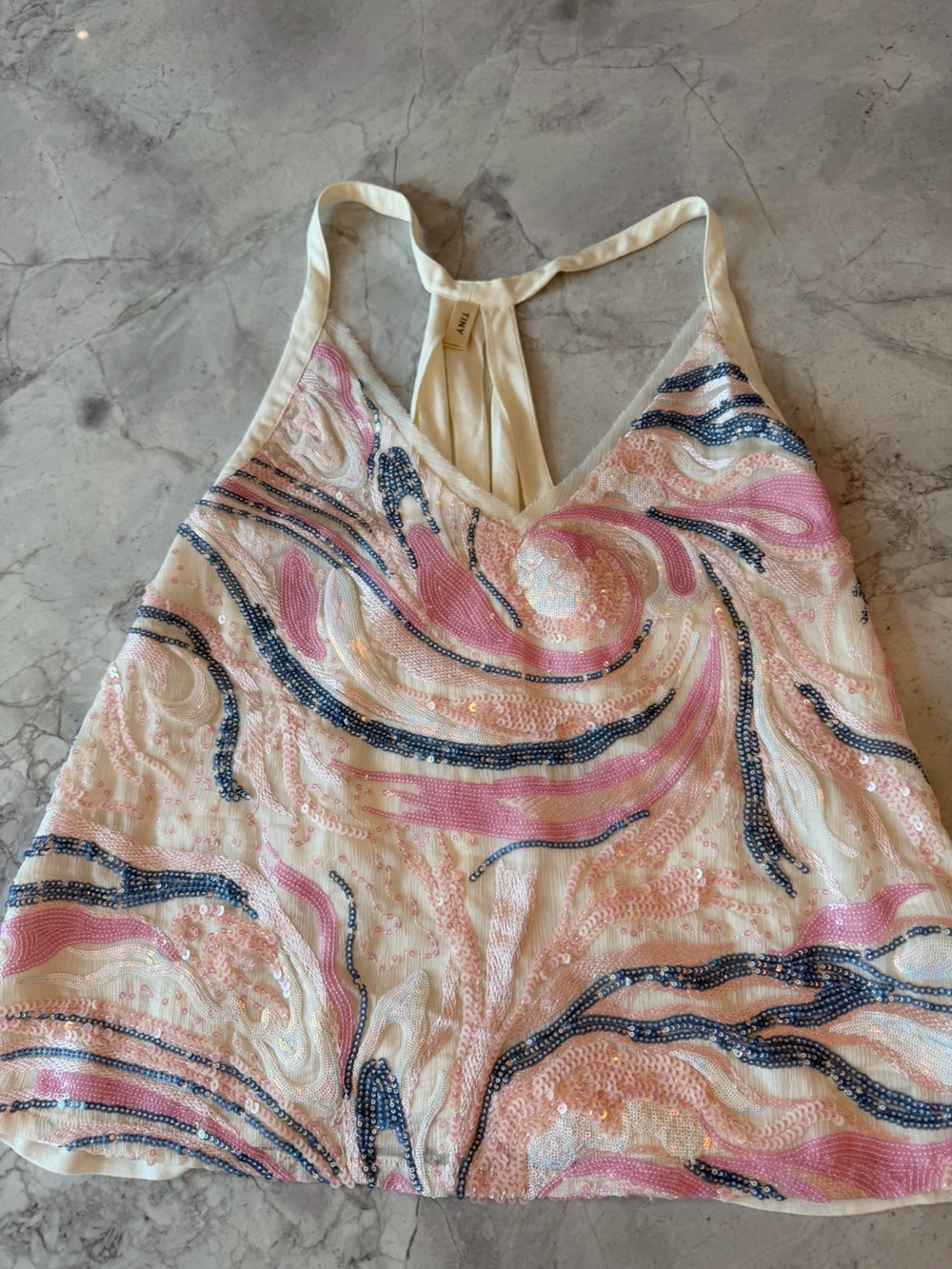 Embellished Pink, Ivory & Blue Sequin Top